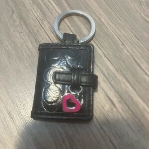 Vintage NWOT Coach Black leather Keychain with Pink Heart Charm